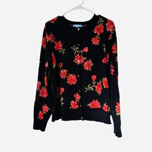 DRAPER JAMES RSVP Women’s Black Floral Button Grannycore Cozy Cardigan Sz M Knit